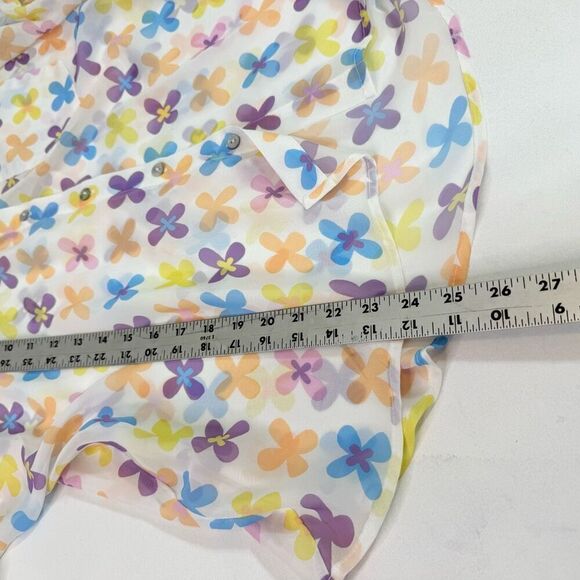 Lili Sidonio Shirt Blouse Women Retro Small Bright Floral Sheer New Button Down - Picture 8 of 11